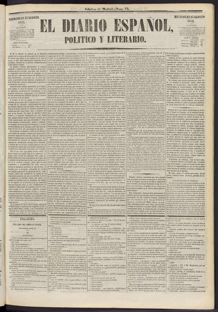 Miniatura de El Diario Español Político y Literario del 25 de agosto de 1852, nº 73
