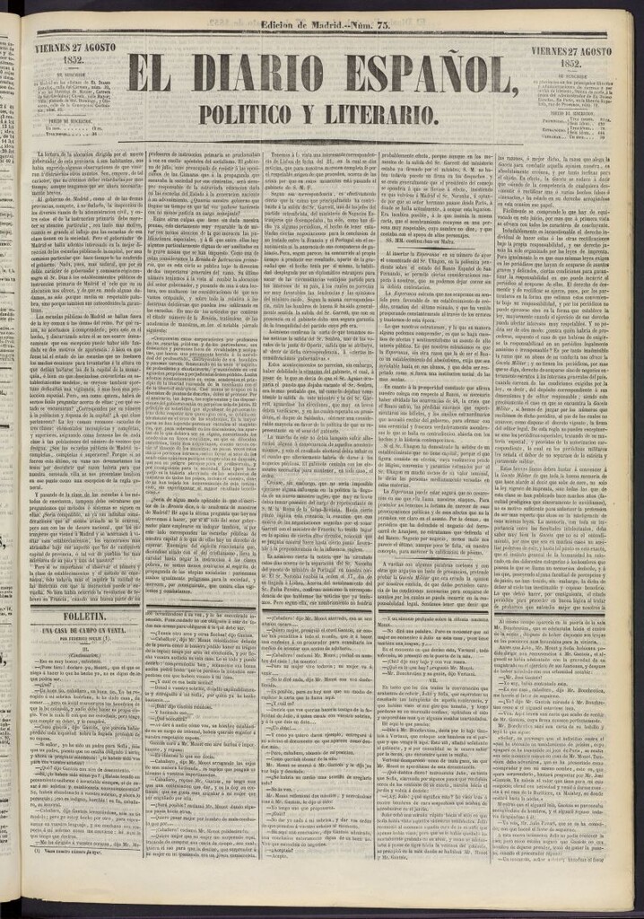 Miniatura de El Diario Español Político y Literario del 27 de agosto de 1852, nº 75