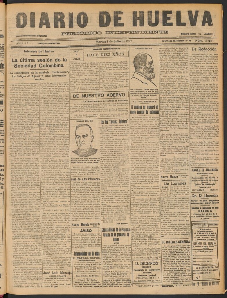 Miniatura de Diario de Huelva : periódico independiente del 5 de julio de 1927