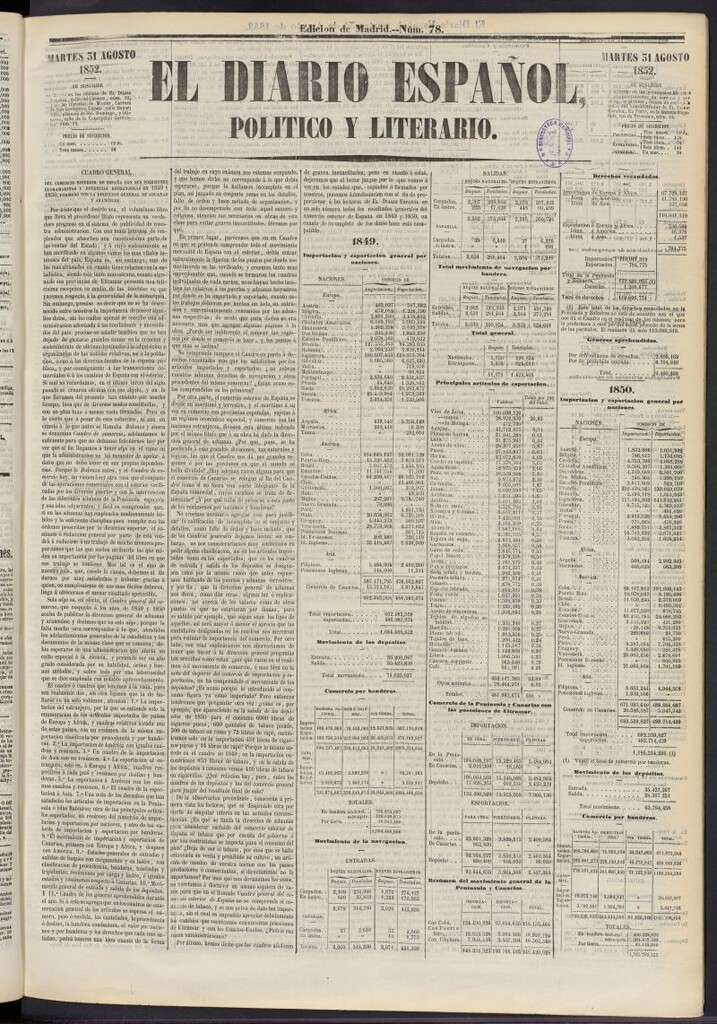 Miniatura de El Diario Español Político y Literario del 31 de agosto de 1852, nº 78