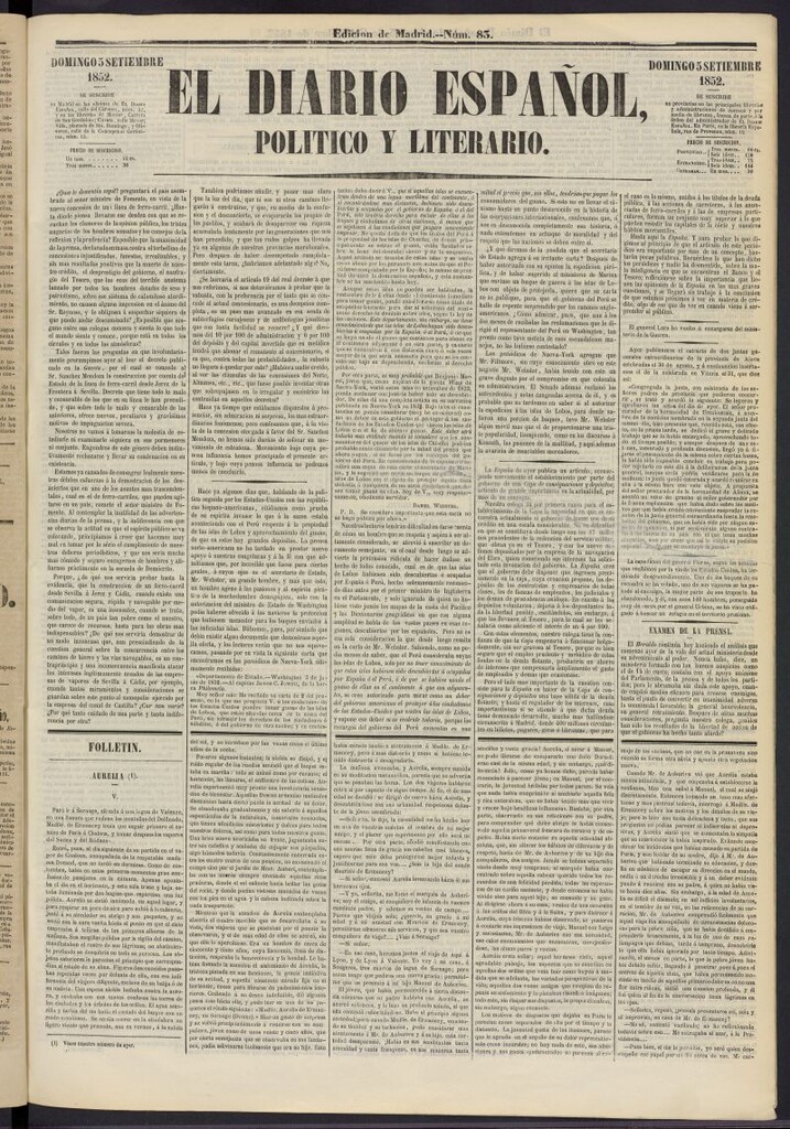 Miniatura de El Diario Español Político y Literario del 5 de septiembre de 1852, nº 83