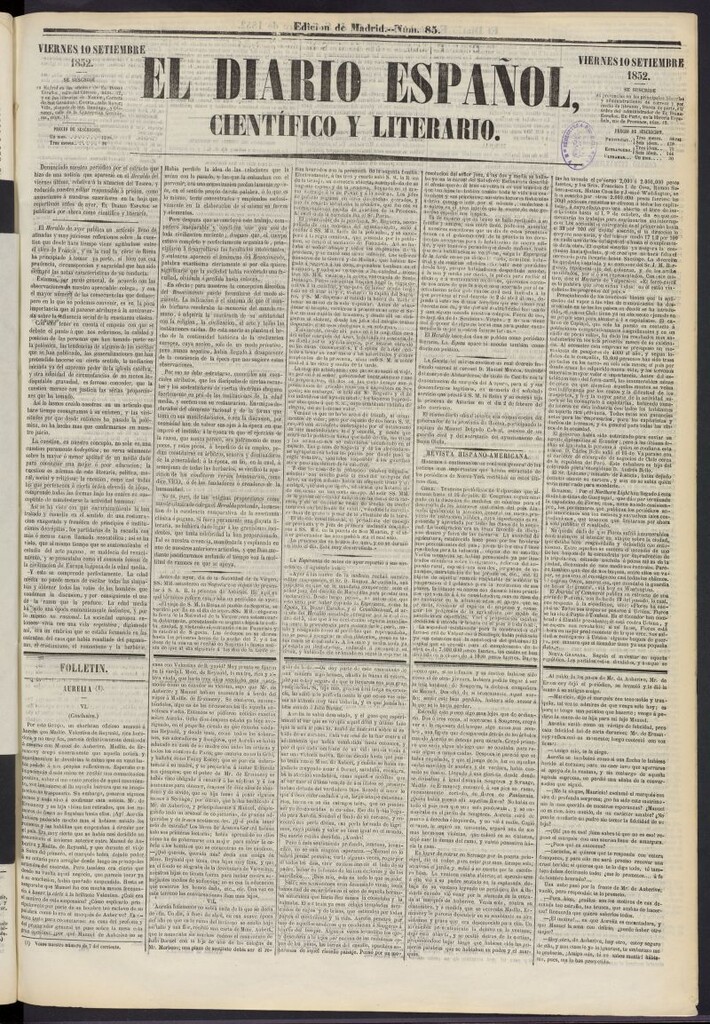 Miniatura de El Diario Español Político y Literario del 10 de septiembre de 1852, nº 85