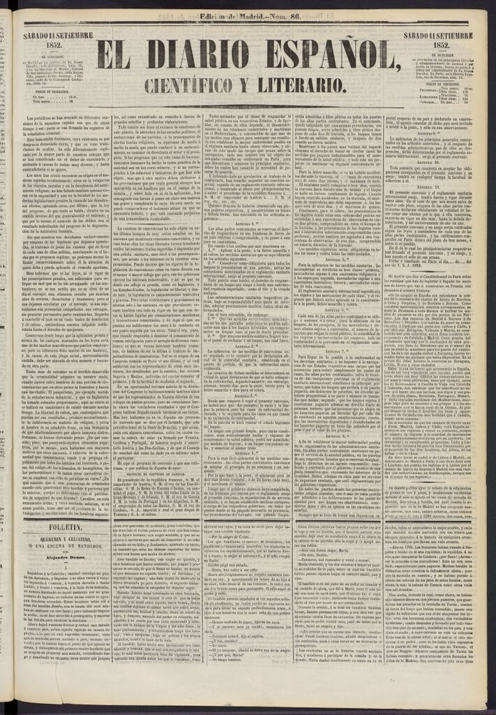 Miniatura de El Diario Español Político y Literario del 11 de septiembre de 1852, nº 86