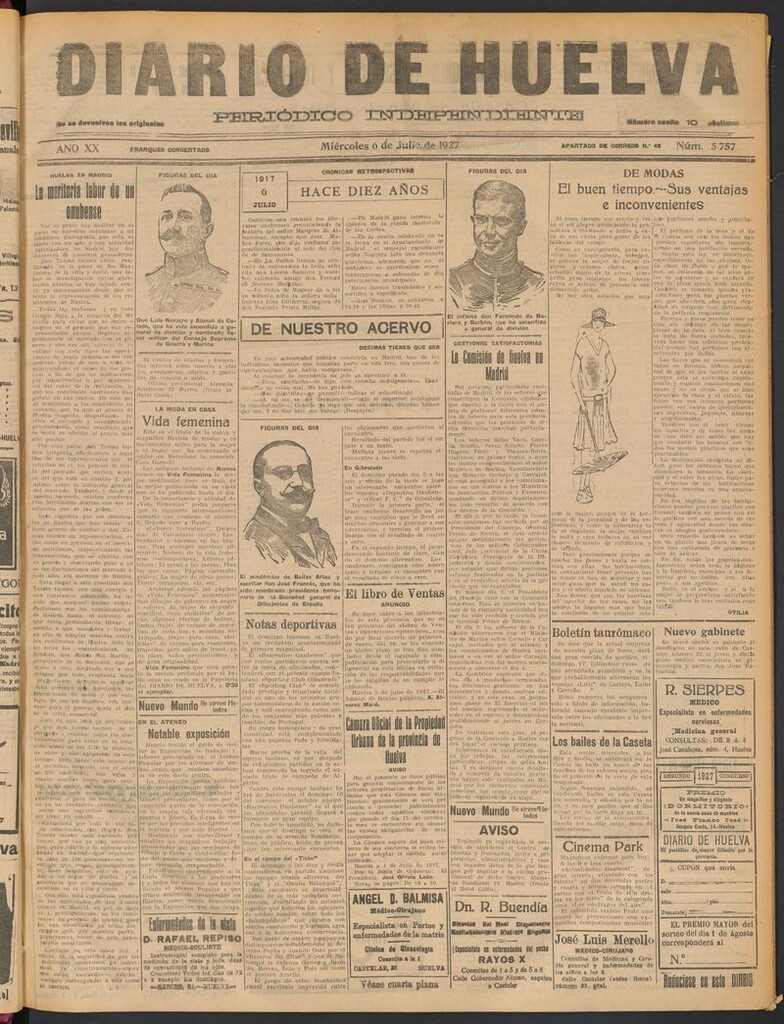 Miniatura de Diario de Huelva : periódico independiente del 6 de julio de 1927