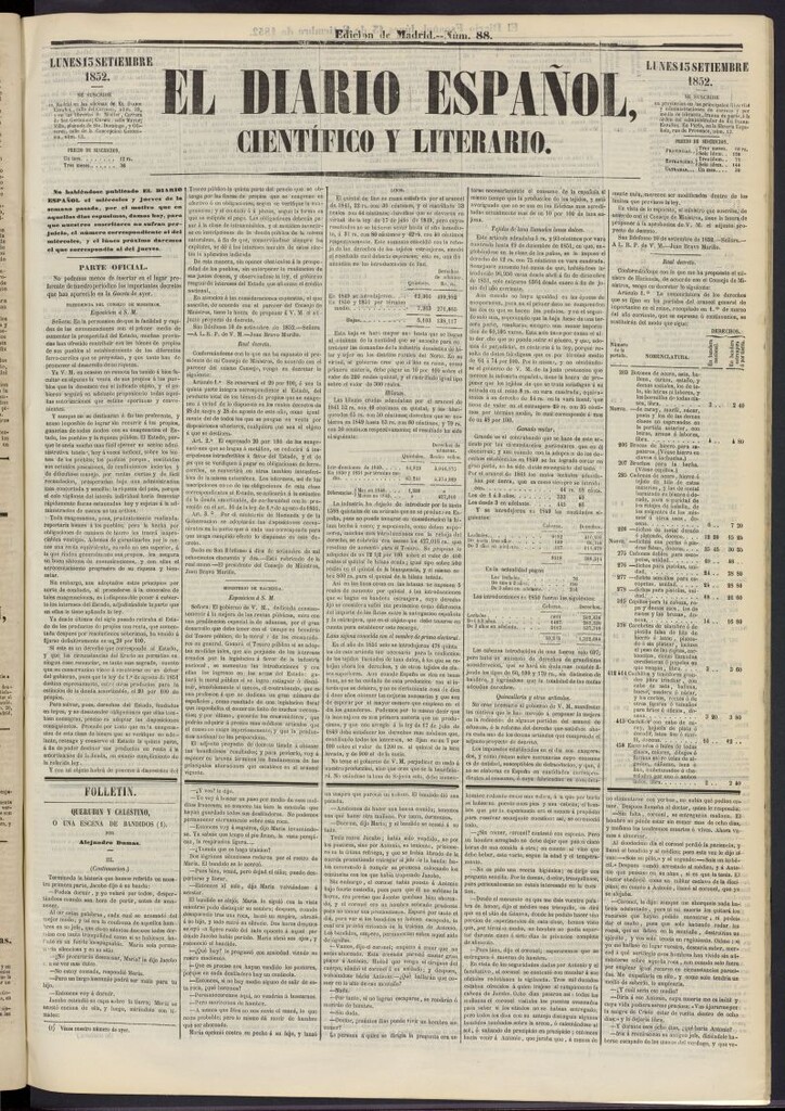 Miniatura de El Diario Español Político y Literario del 13 de septiembre de 1852, nº 88