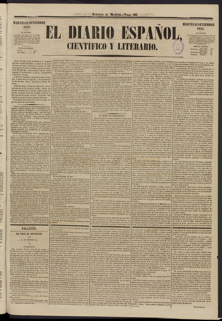 Miniatura de El Diario Español Político y Literario del 21 de septiembre de 1852, nº 96
