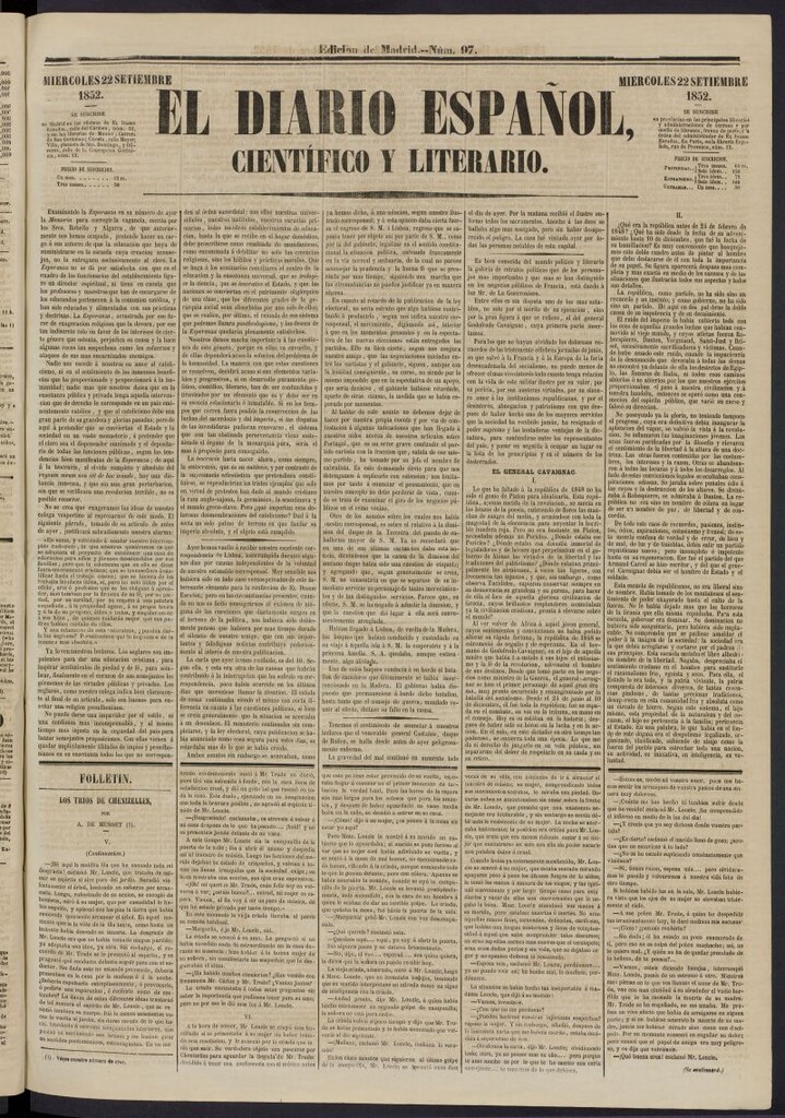 Miniatura de El Diario Español Político y Literario del 22 de septiembre de 1852, nº 97