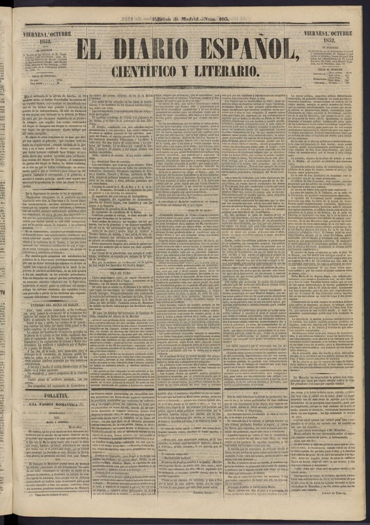 Miniatura de El Diario Español Político y Literario del 1 de octubre de 1852, nº 105