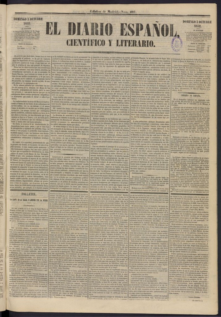 Miniatura de El Diario Español Político y Literario del 3 de octubre de 1852, nº 107