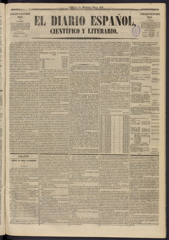 Miniatura de El Diario Español Político y Literario del 9 de octubre de 1852, nº 112