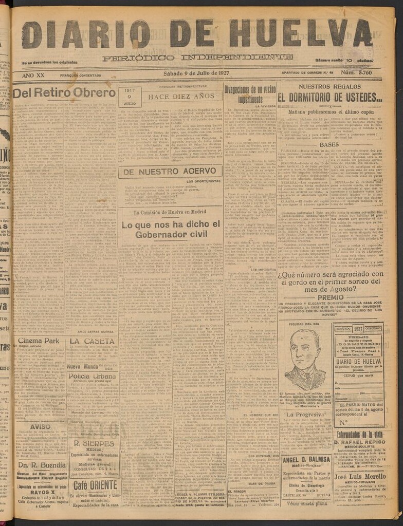 Miniatura de Diario de Huelva : periódico independiente del 9 de julio de 1927