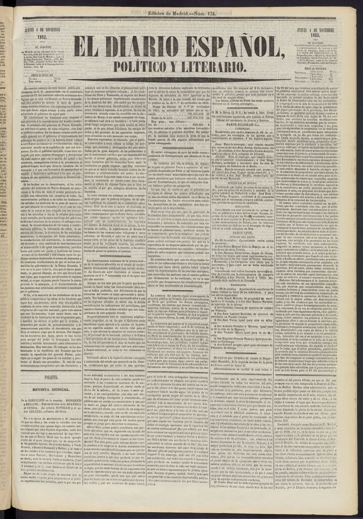 Miniatura de El Diario Español Político y Literario del 4 de noviembre de 1852, nº 134