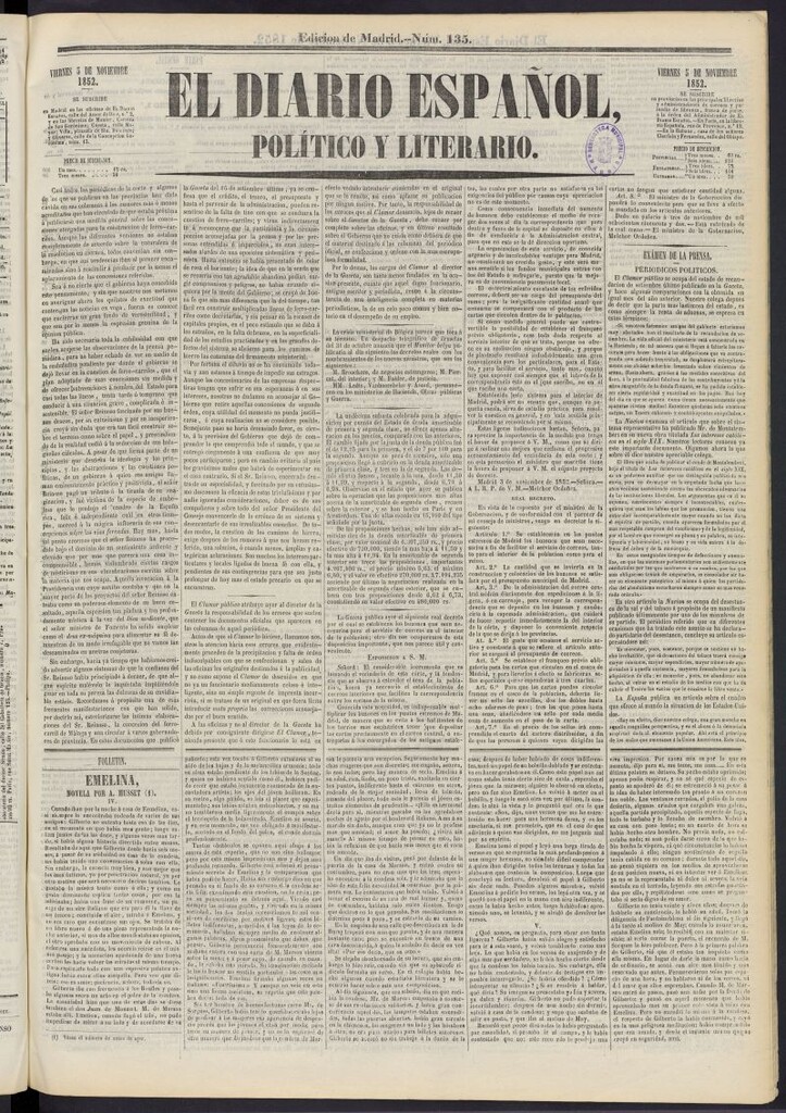 Miniatura de El Diario Español Político y Literario del 5 de noviembre de 1852, nº 135