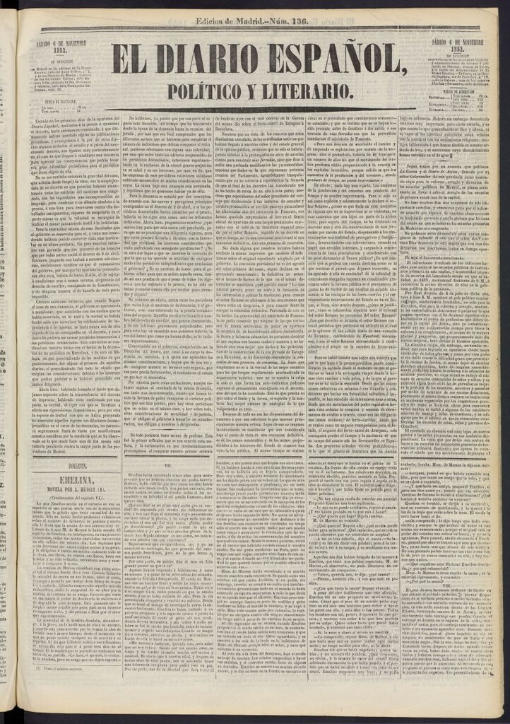 Miniatura de El Diario Español Político y Literario del 6 de noviembre de 1852, nº 136