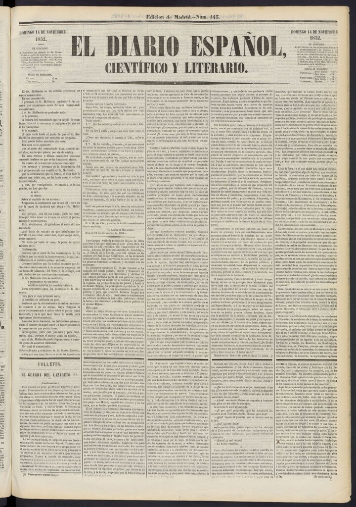 Miniatura de El Diario Español Político y Literario del 14 de noviembre de 1852, nº 143