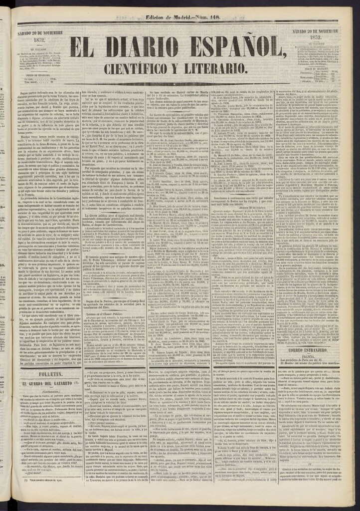 Miniatura de El Diario Español Político y Literario del 20 de noviembre de 1852, nº 148