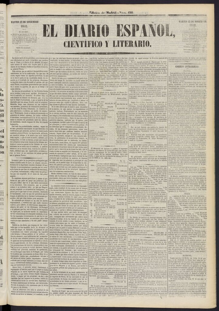 Miniatura de El Diario Español Político y Literario del 23 de noviembre de 1852, nº 150