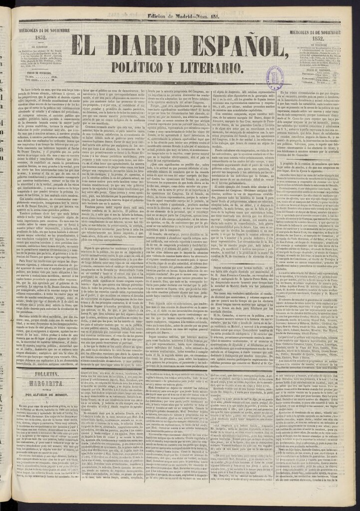 Miniatura de El Diario Español Político y Literario del 24 de noviembre de 1852, nº 151