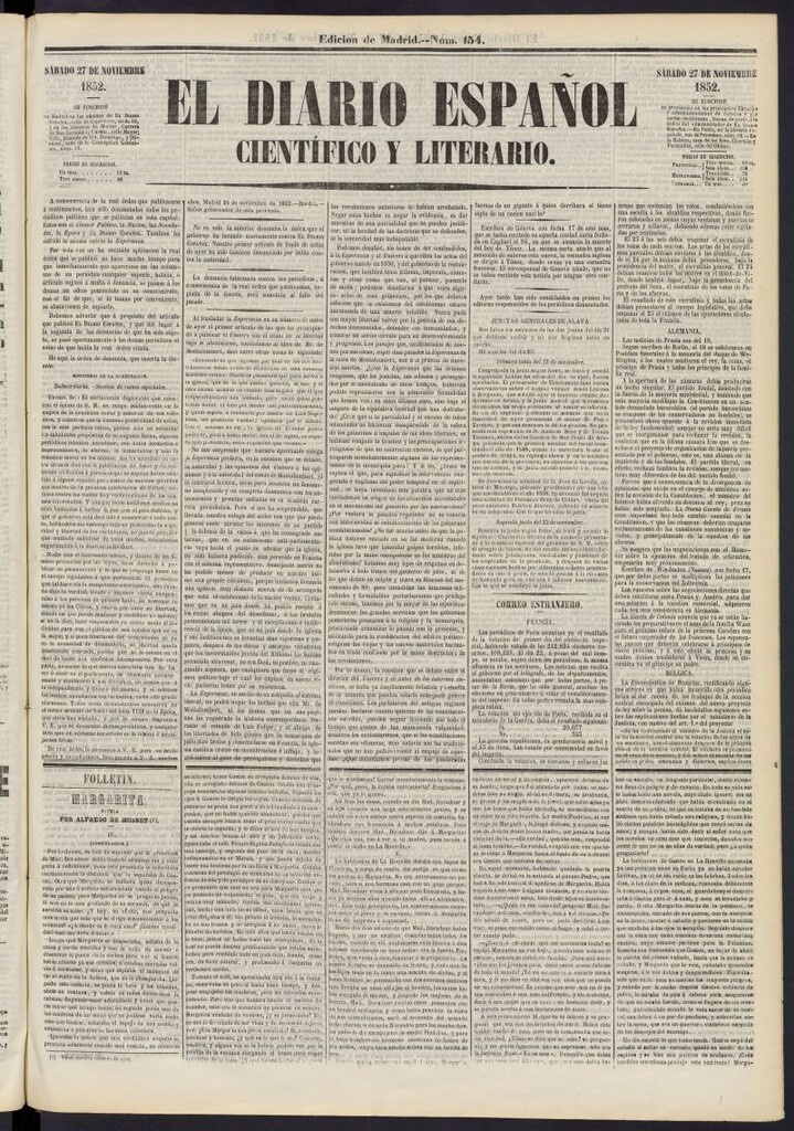Miniatura de El Diario Español Político y Literario del 27 de noviembre de 1852, nº 154