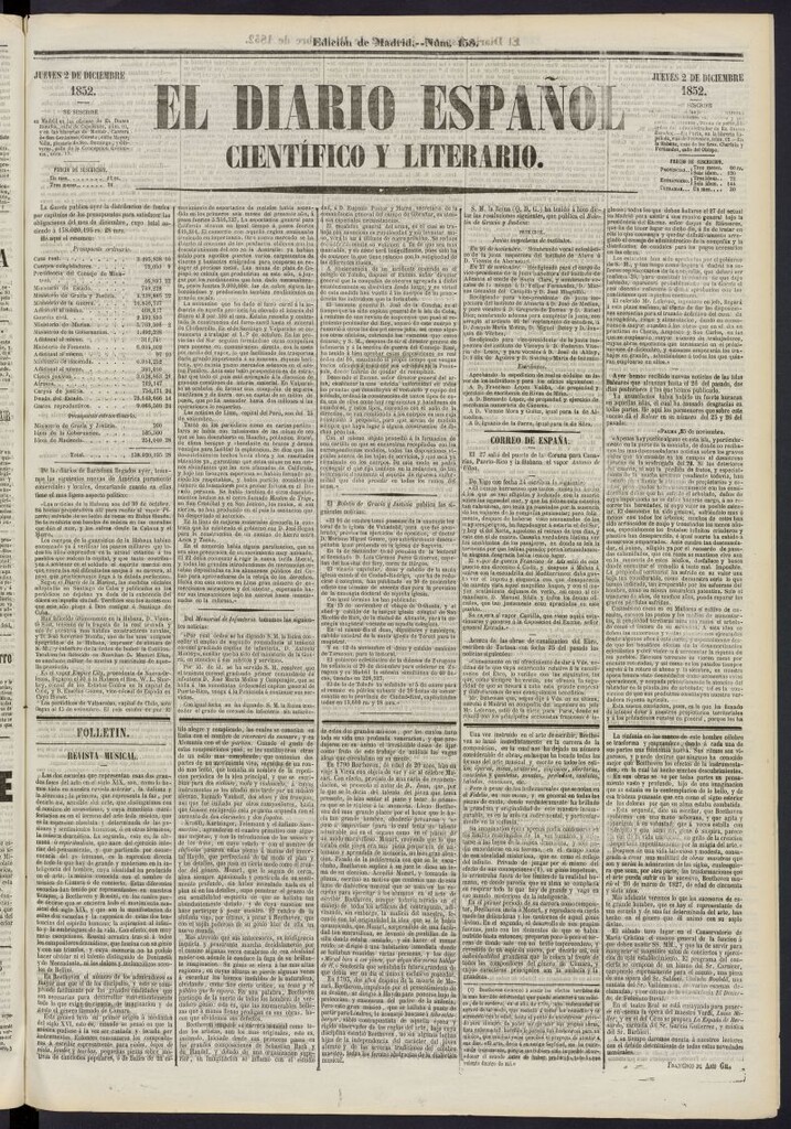 Miniatura de El Diario Español Político y Literario del 2 de diciembre de 1852, nº 158