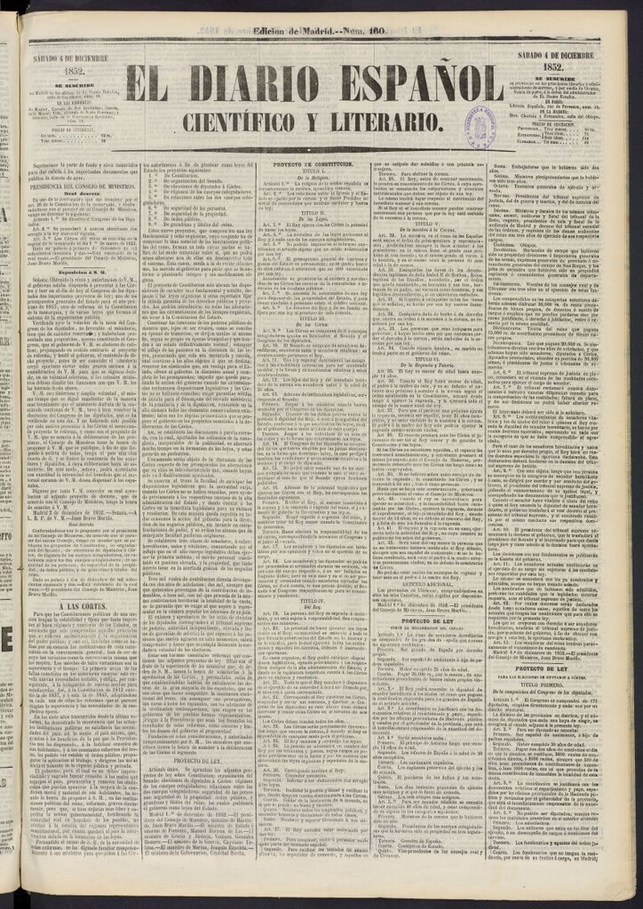 Miniatura de El Diario Español Político y Literario del 4 de diciembre de 1852, nº 160