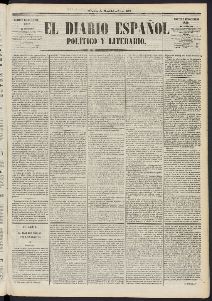 Miniatura de El Diario Español Político y Literario del 7 de diciembre de 1852, nº 162