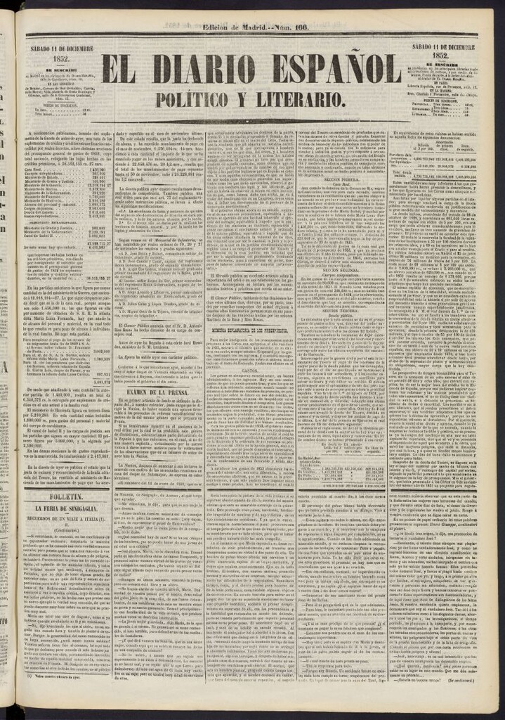 Miniatura de El Diario Español Político y Literario del 11 de diciembre de 1852, nº 166