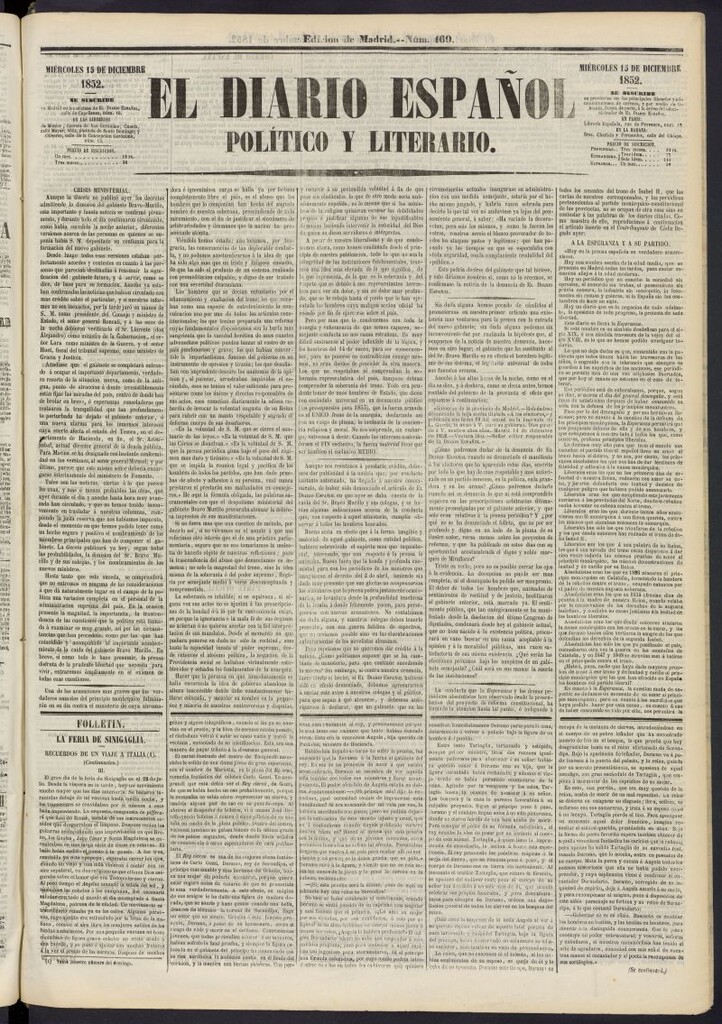 Miniatura de El Diario Español Político y Literario del 15 de diciembre de 1852, nº 169