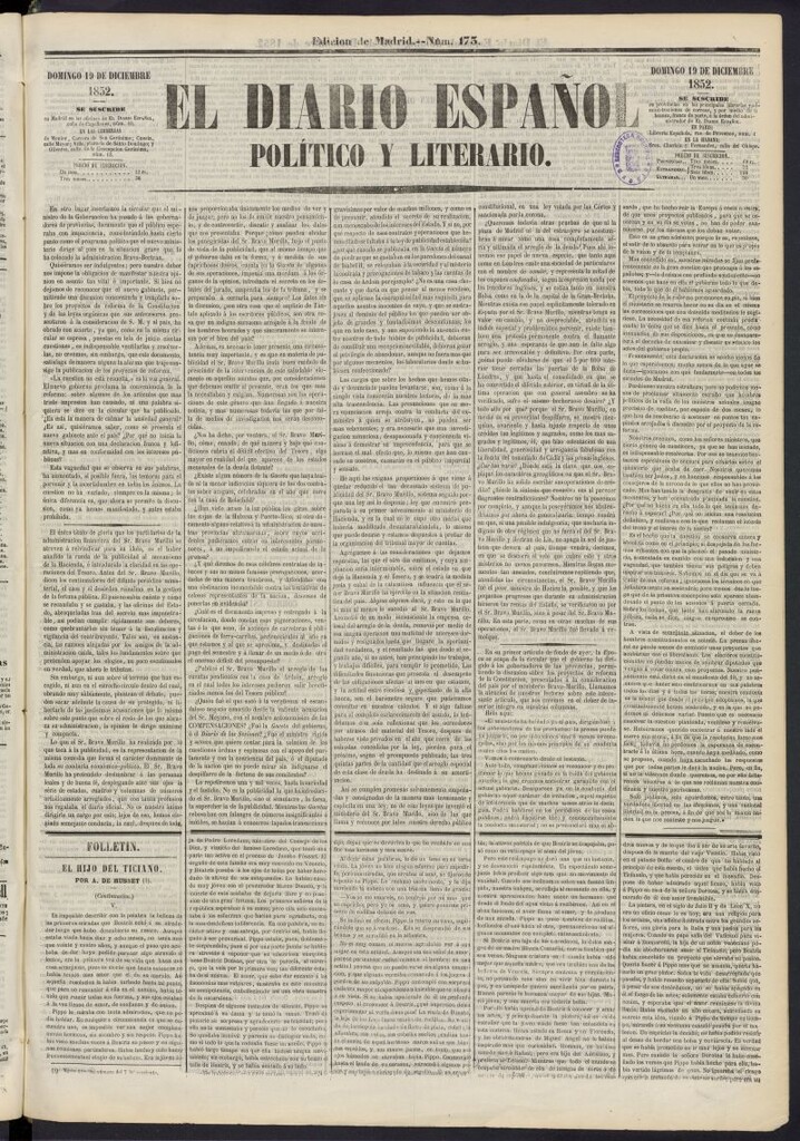 Miniatura de El Diario Español Político y Literario del 19 de diciembre de 1852, nº 173