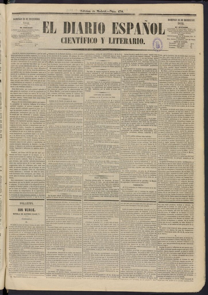 Miniatura de El Diario Español Político y Literario del 26 de diciembre de 1852, nº 178