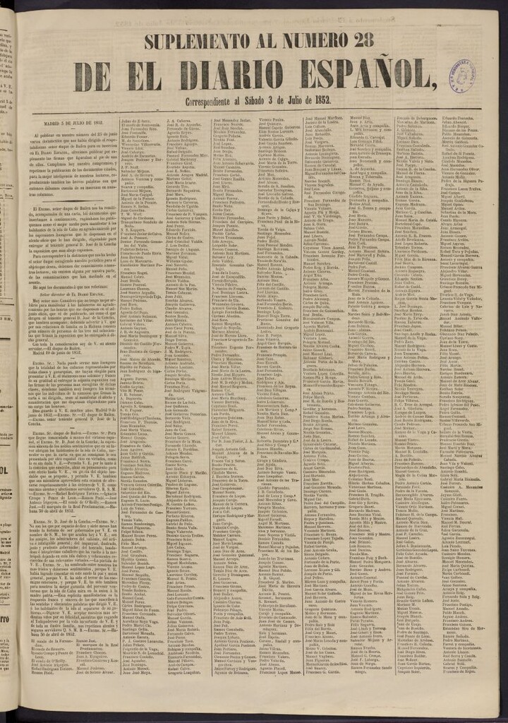 Miniatura de El Diario Español Político y Literario del 3 de julio de 1852, suplemento al nº 28