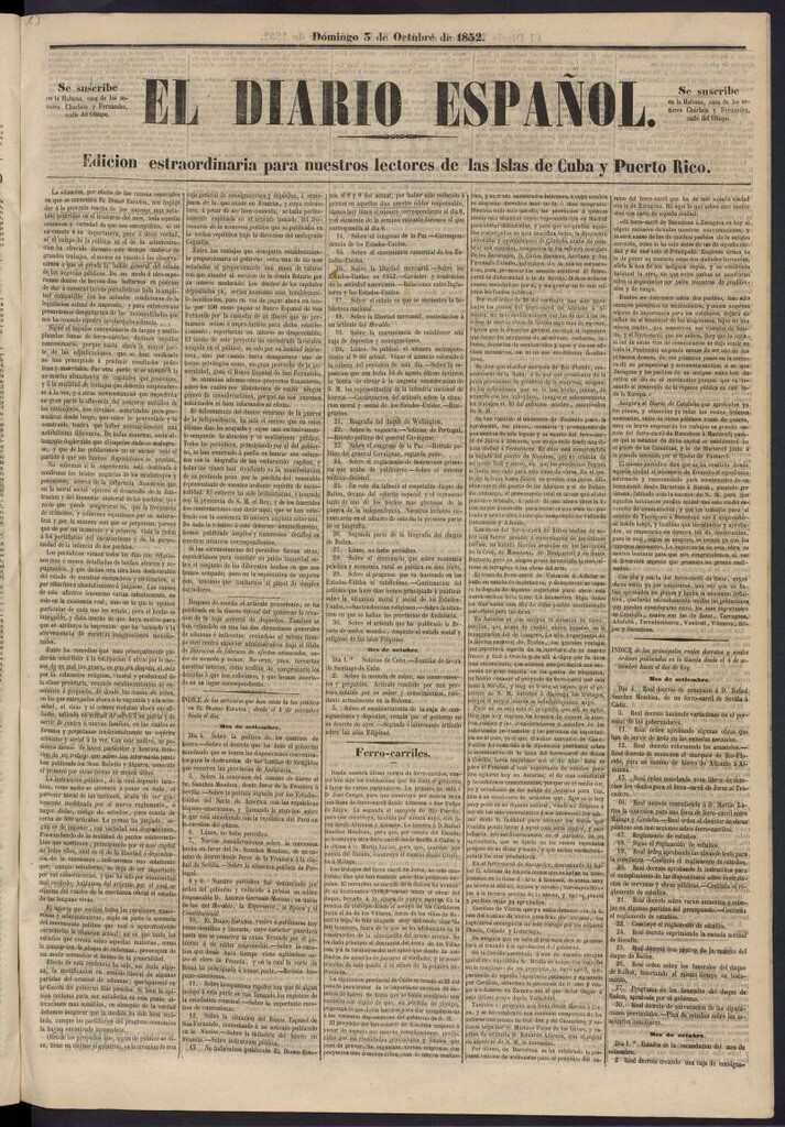 Miniatura de El Diario Español Político y Literario del 3 de octubre de 1852, suplemento al nº 107