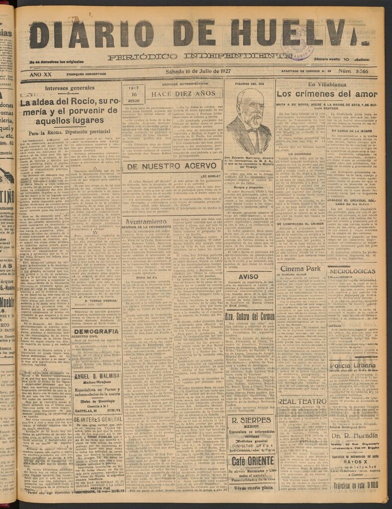 Miniatura de Diario de Huelva : periódico independiente del 16 de julio de 1927