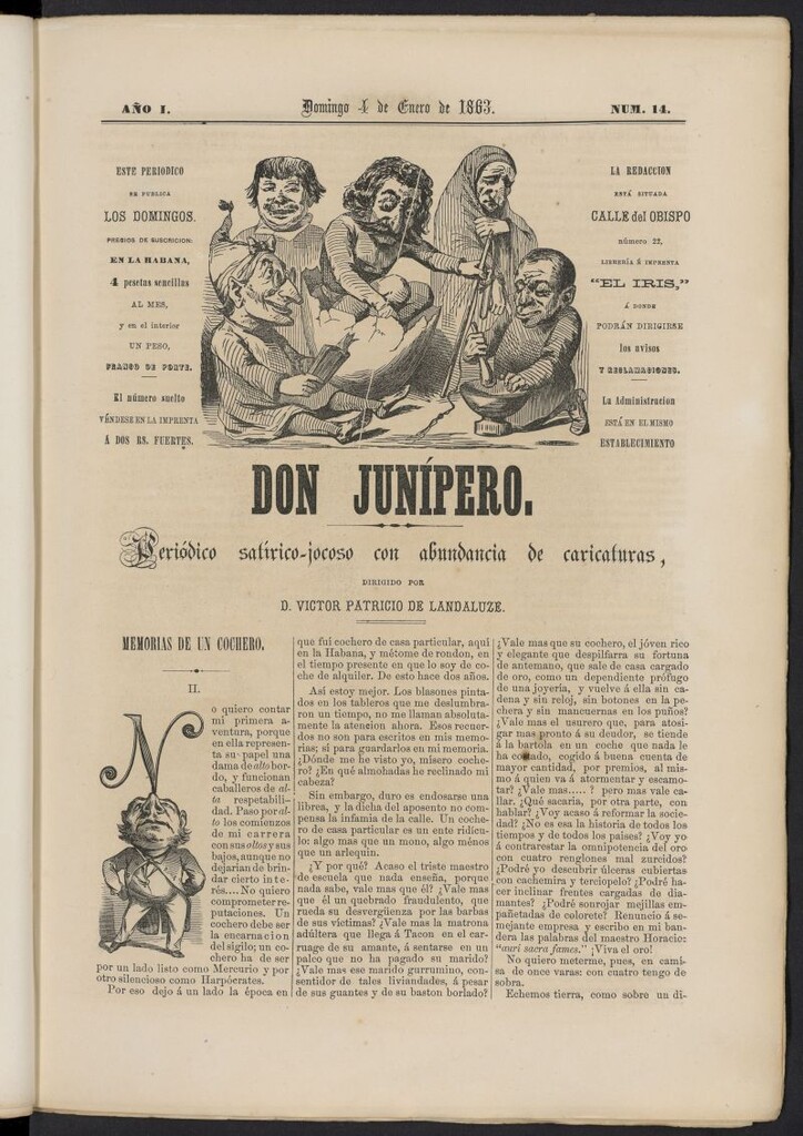 Miniatura de Don Junípero: periódico satírico jocoso con abundancia de caricaturas del 4 de enero de 1863, nº 14