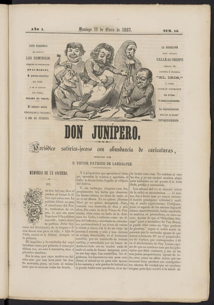 Miniatura de Don Junípero: periódico satírico jocoso con abundancia de caricaturas del 11 de enero de 1863, nº 15