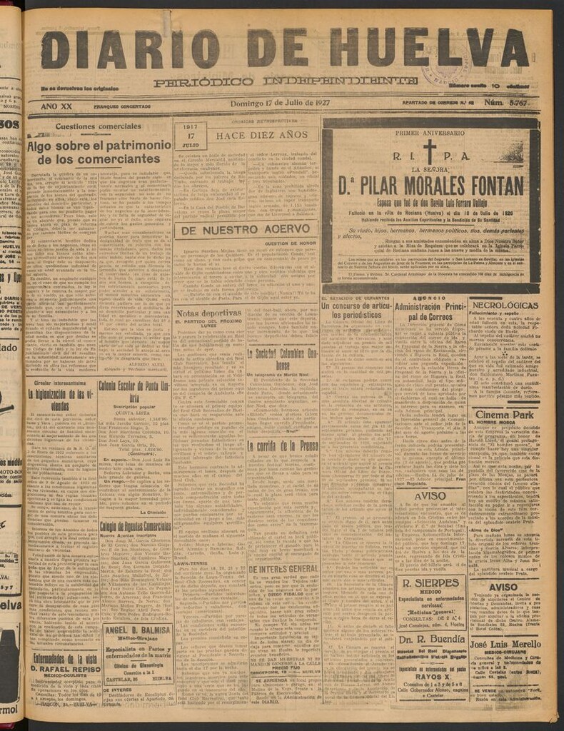Miniatura de Diario de Huelva : periódico independiente del 17 de julio de 1927