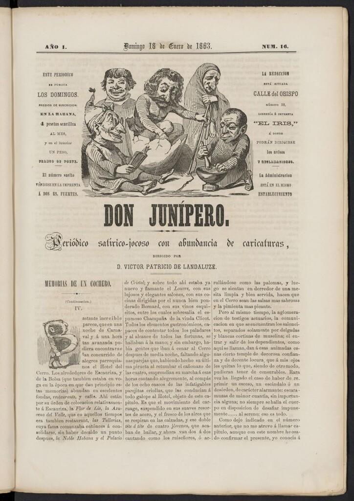 Miniatura de Don Junípero: periódico satírico jocoso con abundancia de caricaturas del 18 de enero de 1863, nº 16
