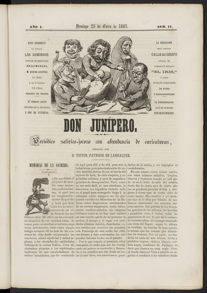 Miniatura de Don Junípero: periódico satírico jocoso con abundancia de caricaturas del 25 de enero de 1863, nº 17
