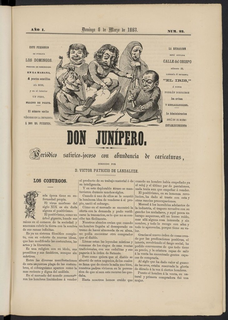 Miniatura de Don Junípero: periódico satírico jocoso con abundancia de caricaturas del 8 de marzo de 1863, nº 23