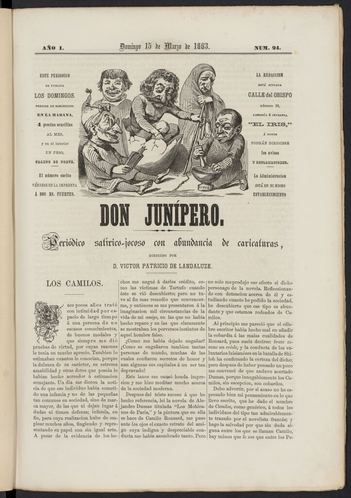 Miniatura de Don Junípero: periódico satírico jocoso con abundancia de caricaturas del 15 de marzo de 1863, nº 24