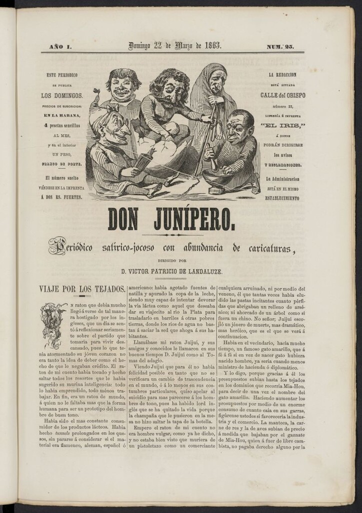 Miniatura de Don Junípero: periódico satírico jocoso con abundancia de caricaturas del 22 de marzo de 1863, nº 25