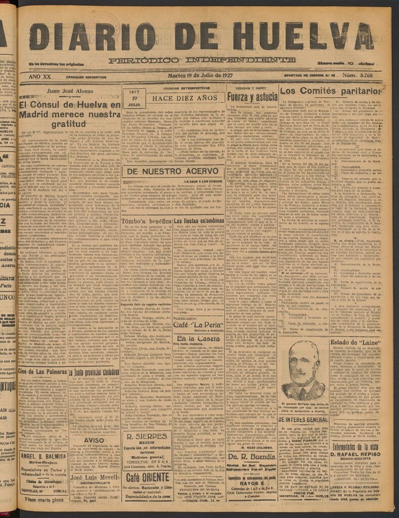 Miniatura de Diario de Huelva : periódico independiente del 19 de julio de 1927