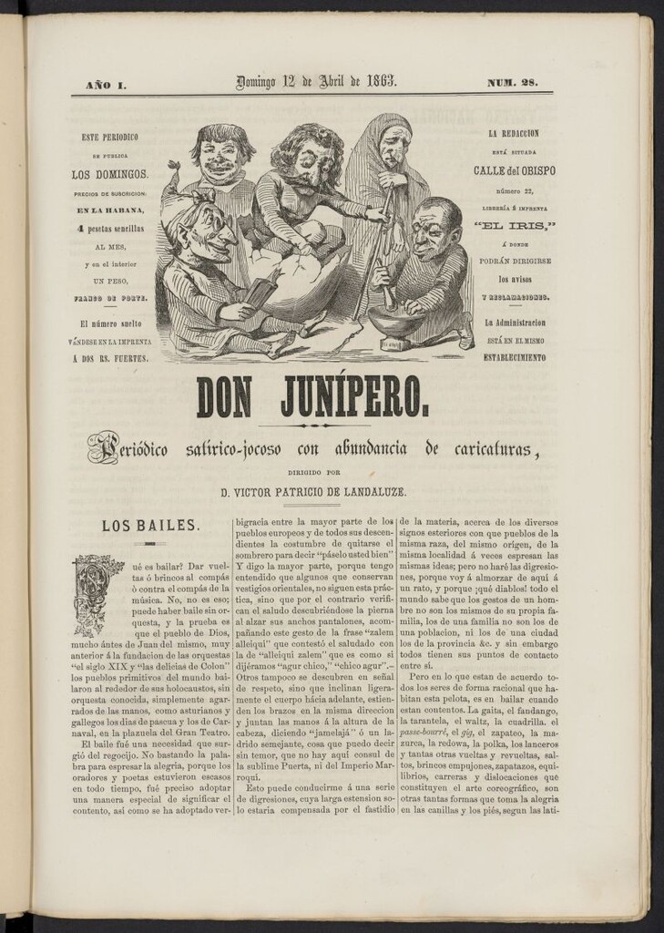 Miniatura de Don Junípero: periódico satírico jocoso con abundancia de caricaturas del 12 de abril de 1863, nº 28