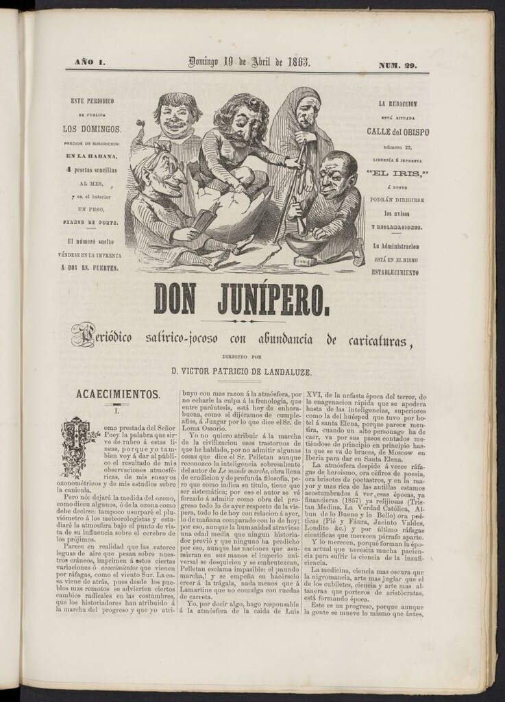 Miniatura de Don Junípero: periódico satírico jocoso con abundancia de caricaturas del 19 de abril de 1863, nº 29