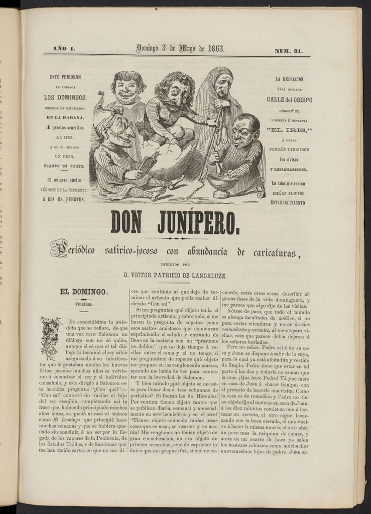Miniatura de Don Junípero: periódico satírico jocoso con abundancia de caricaturas del 3 de mayo de 1863, nº 31