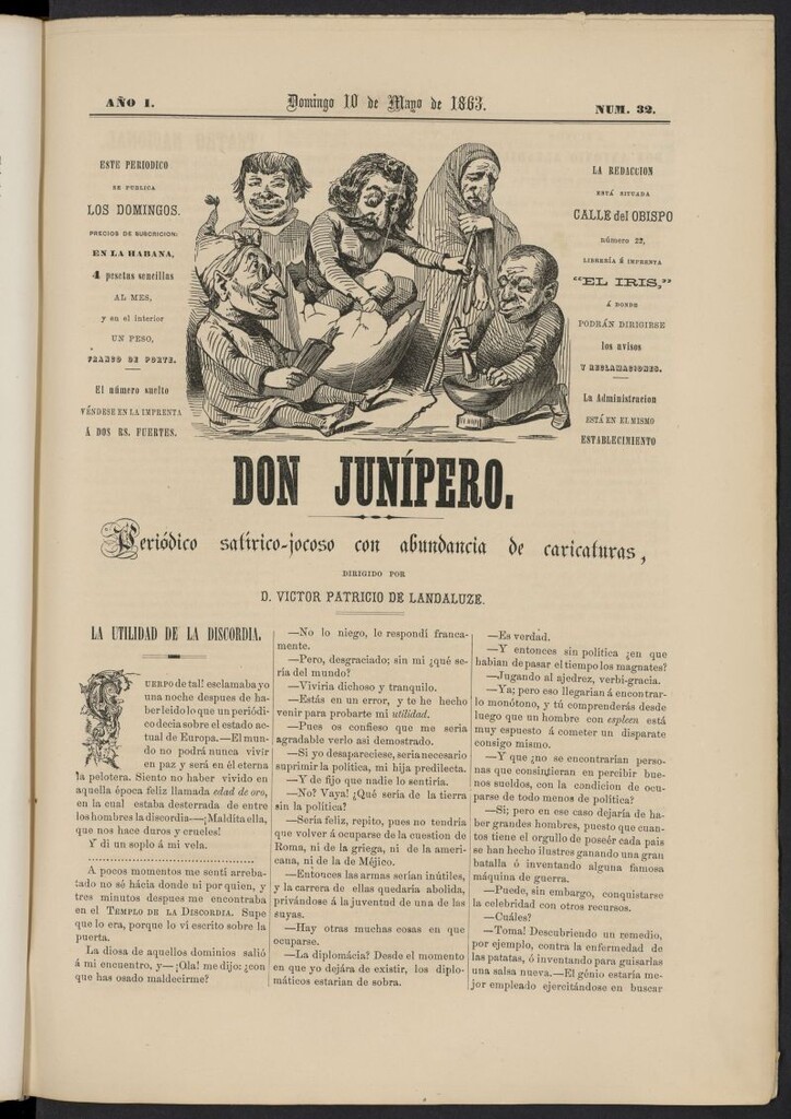 Miniatura de Don Junípero: periódico satírico jocoso con abundancia de caricaturas del 10 de mayo de 1863, nº 32