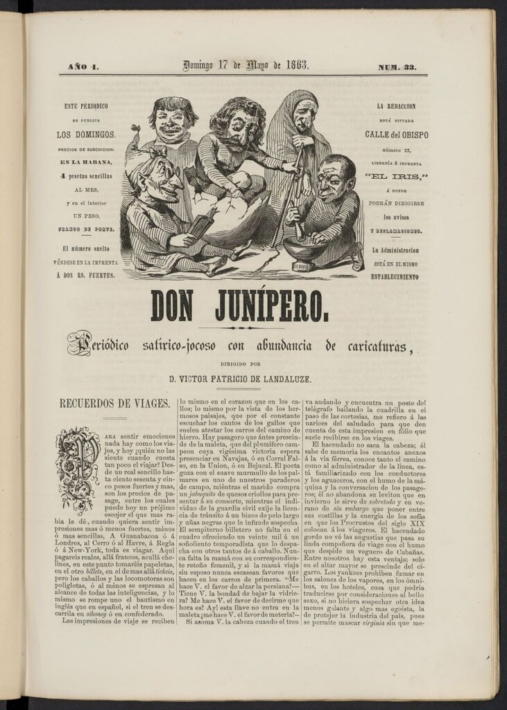 Miniatura de Don Junípero: periódico satírico jocoso con abundancia de caricaturas del 17 de mayo de 1863, nº 33