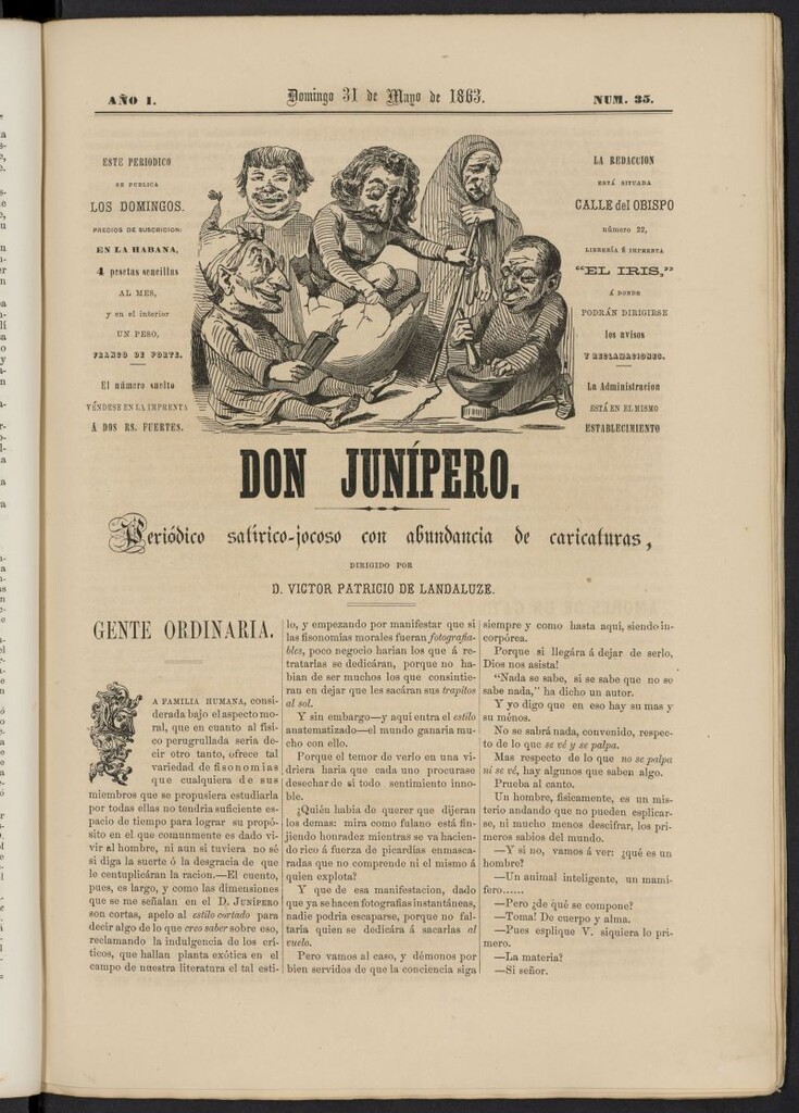 Miniatura de Don Junípero: periódico satírico jocoso con abundancia de caricaturas del 31 de mayo de 1863, nº 35