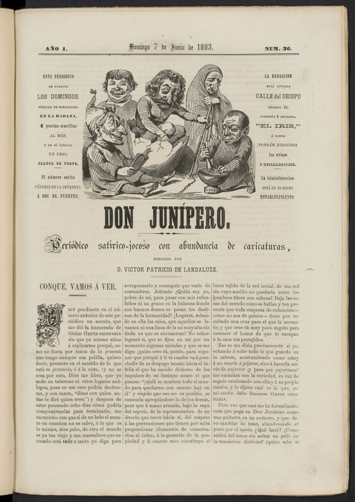 Miniatura de Don Junípero: periódico satírico jocoso con abundancia de caricaturas del 7 de junio de 1863, nº 36