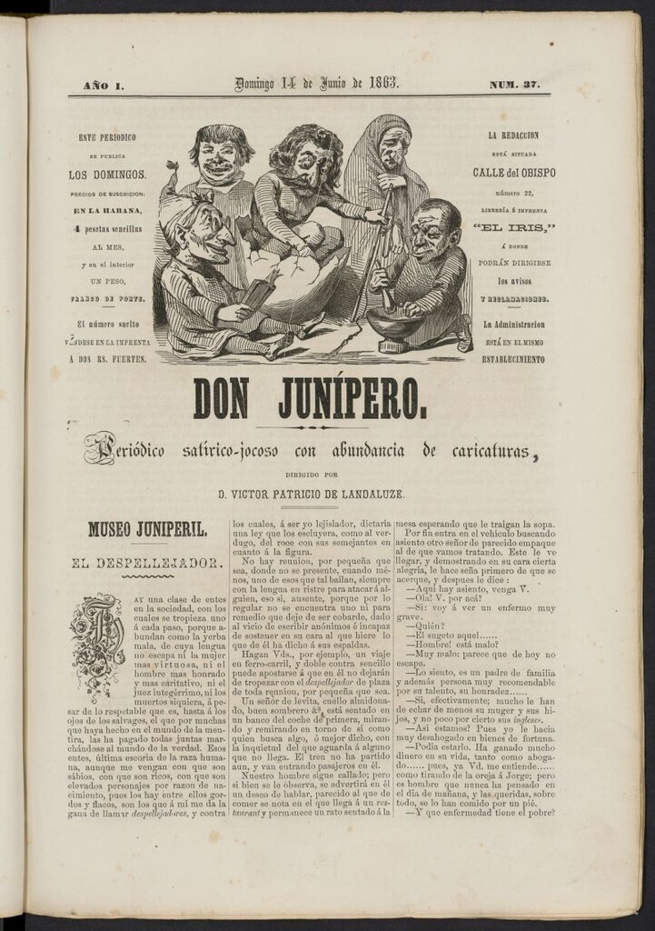 Miniatura de Don Junípero: periódico satírico jocoso con abundancia de caricaturas del 14 de junio de 1863, nº 37